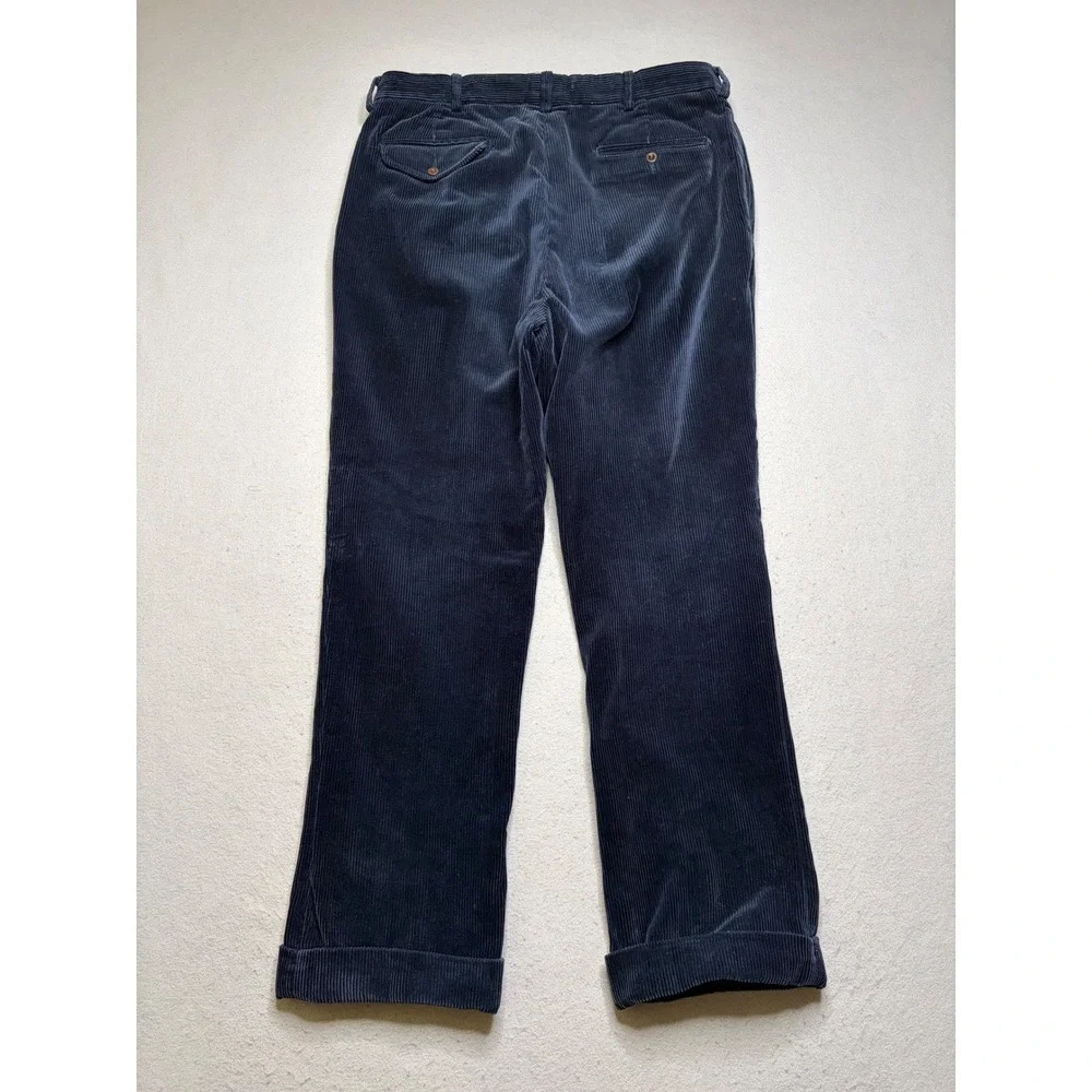 Polo Ralph Lauren Corduroy Pants Mens 36x30 Navy Blue Pleated Distressed Vintage